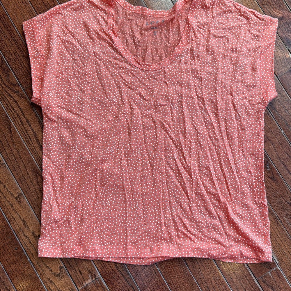LOFT Coral Polka Dot Short Sleeve Tee